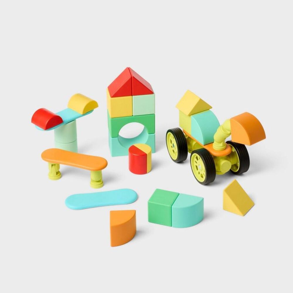 30pc Gigglescape Magnetic Building Blocks & Tiles Set - Shapes Colors Ages 2